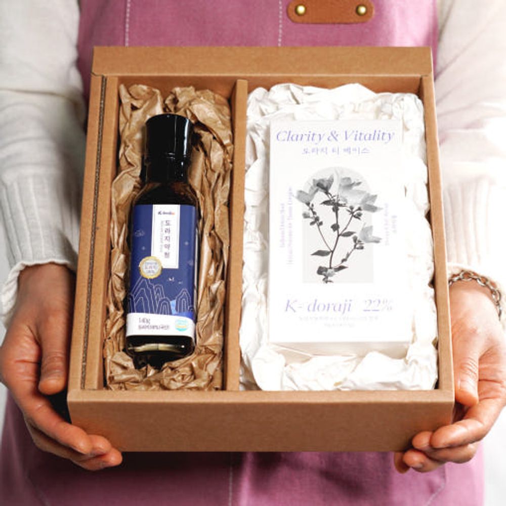 K-DORAJI Korean Doraji Gift Set – Bellflower Root Herbal Concentrate (140g) & Tea Base Sticks (25g×5) | Caffeine-Free K-Doraji Wellness Drink & Throat Care _ Made in KOREA